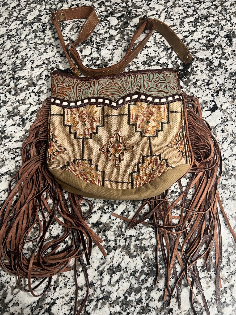 Myra Bag Fringed Boho Crossbody Bag in Brown and Tan